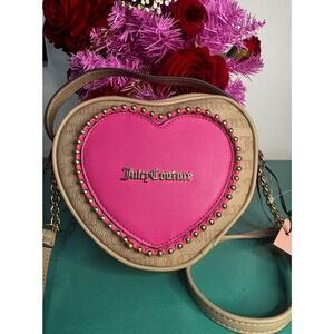 NEW Juicy Couture “Love Never Dies” Heart Crossbody Bag – Café/Juicy Pink